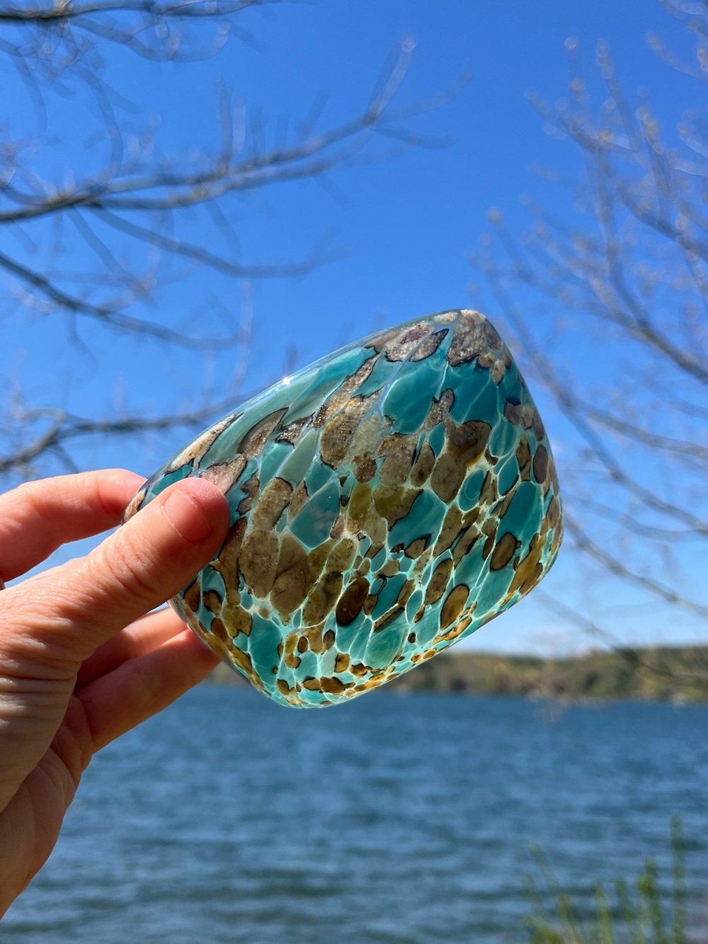 Hand Blown Blue Art Glass Bowl | Confetti Mosaic Murano Coastal Decorative Dish